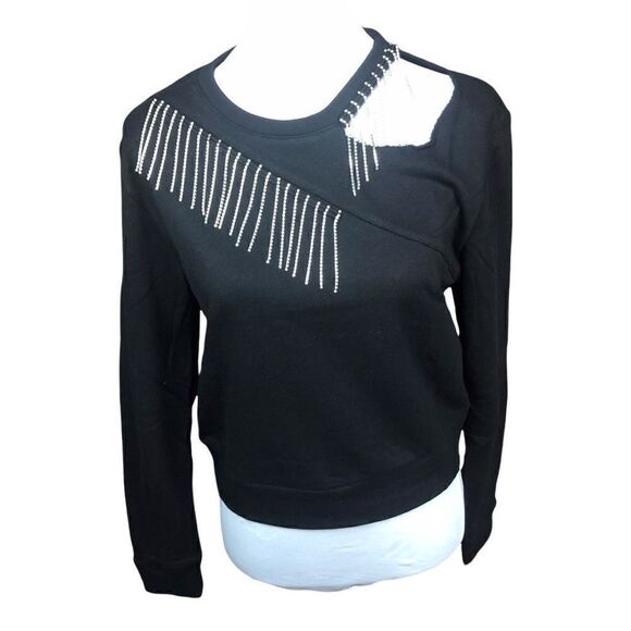 INC International Concepts Sweatshirt Deep Black Silver Embellished Glam Medium - Picture 1 of 15